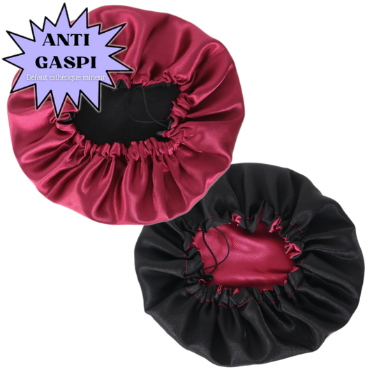 ANTI GASPI Bonnet en satin Cerise ajustable réversible rouge et noir | Taille standard ou XL