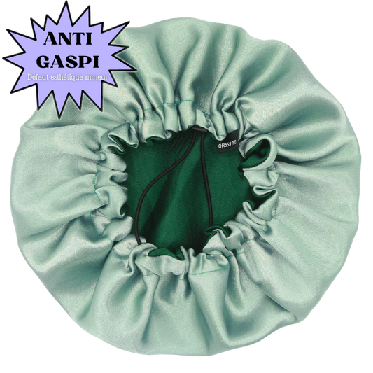 ANTI GASPI Bonnet en satin vert réversible ajustable "Emeraude"