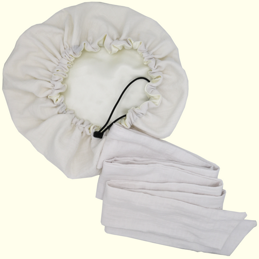 Bonnet/Turban réglable blanc doublé en satin "Waffle" - Taille standard