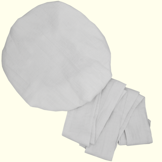 Bonnet/Turban réglable blanc doublé en satin "Waffle" - Taille standard