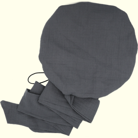 Bonnet/Turban réglable gris doublé en satin "Waffle" - Taille standard