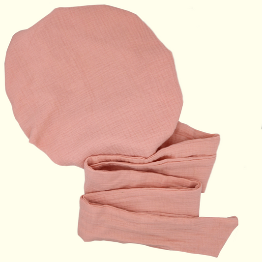 Bonnet/Turban réglable rose doublé en satin "Waffle" - Taille standard